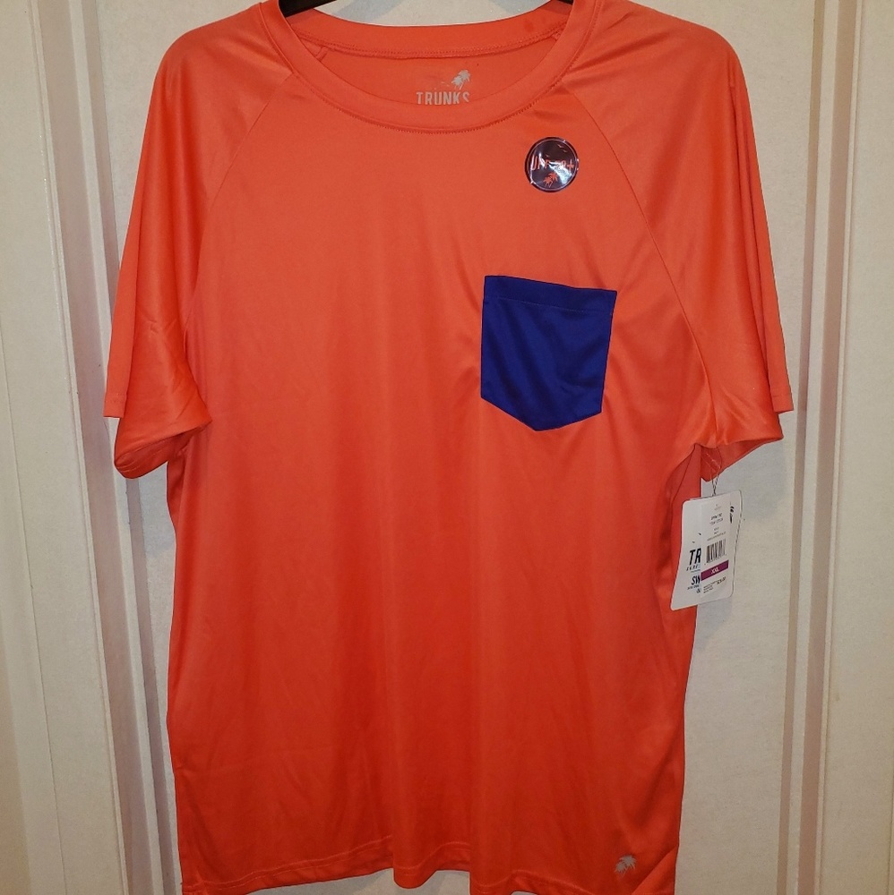 Men's Swim Tee shirt XXL, Hibiscus and Patriot blu